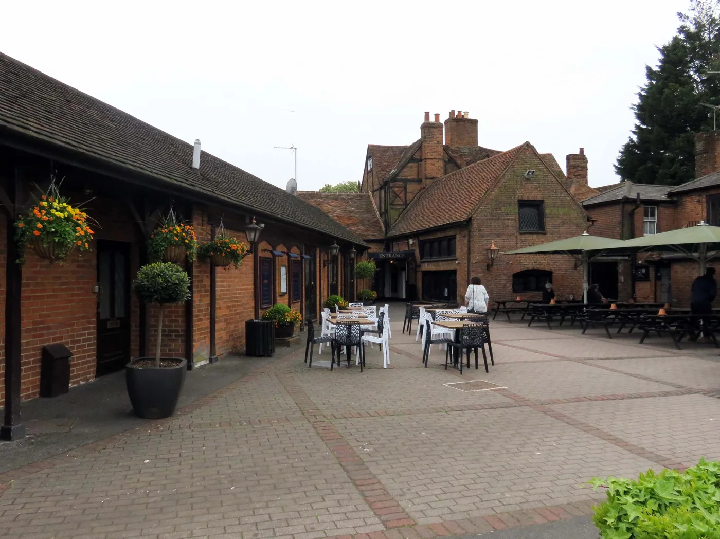 The courtyard of The Old Manor in Bracknell town centre, one of three pubs rated 5 for food hygiene in September